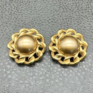Vintage Carolee Clip On Earrings Chain Domed Button Costume Jewelry 1.5 Inch